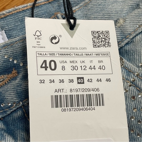 ZARA Rhinestone Fireworks Blue Denim Ripped Jean Shorts Sz 40/ US 8 - Picture 8 of 13